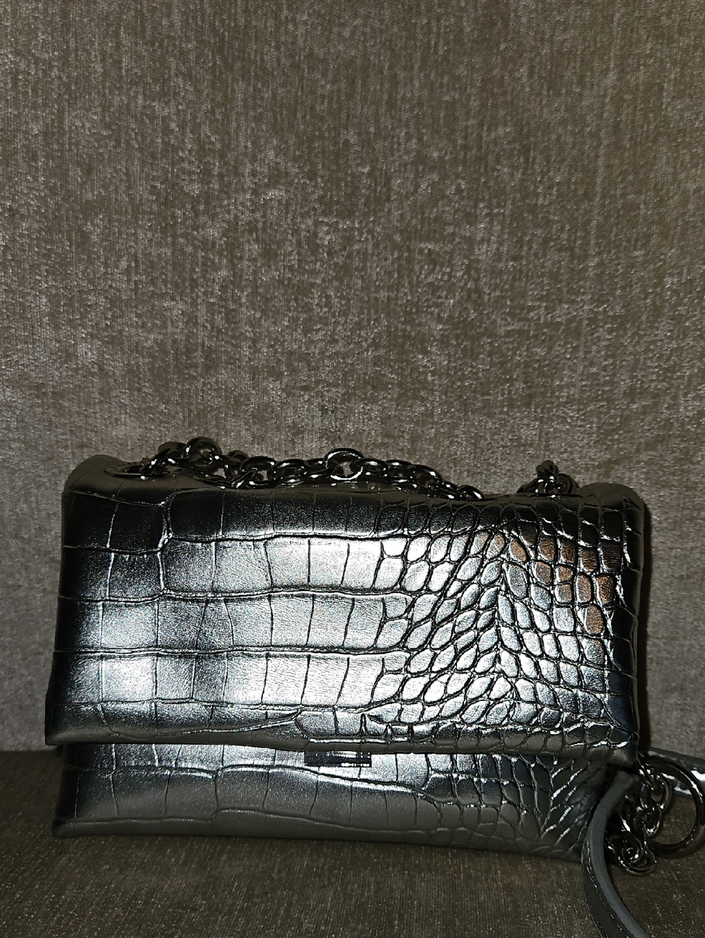 Hose Of Want Croc-Embossed Metallic Chain Shoulder Bag - Silver